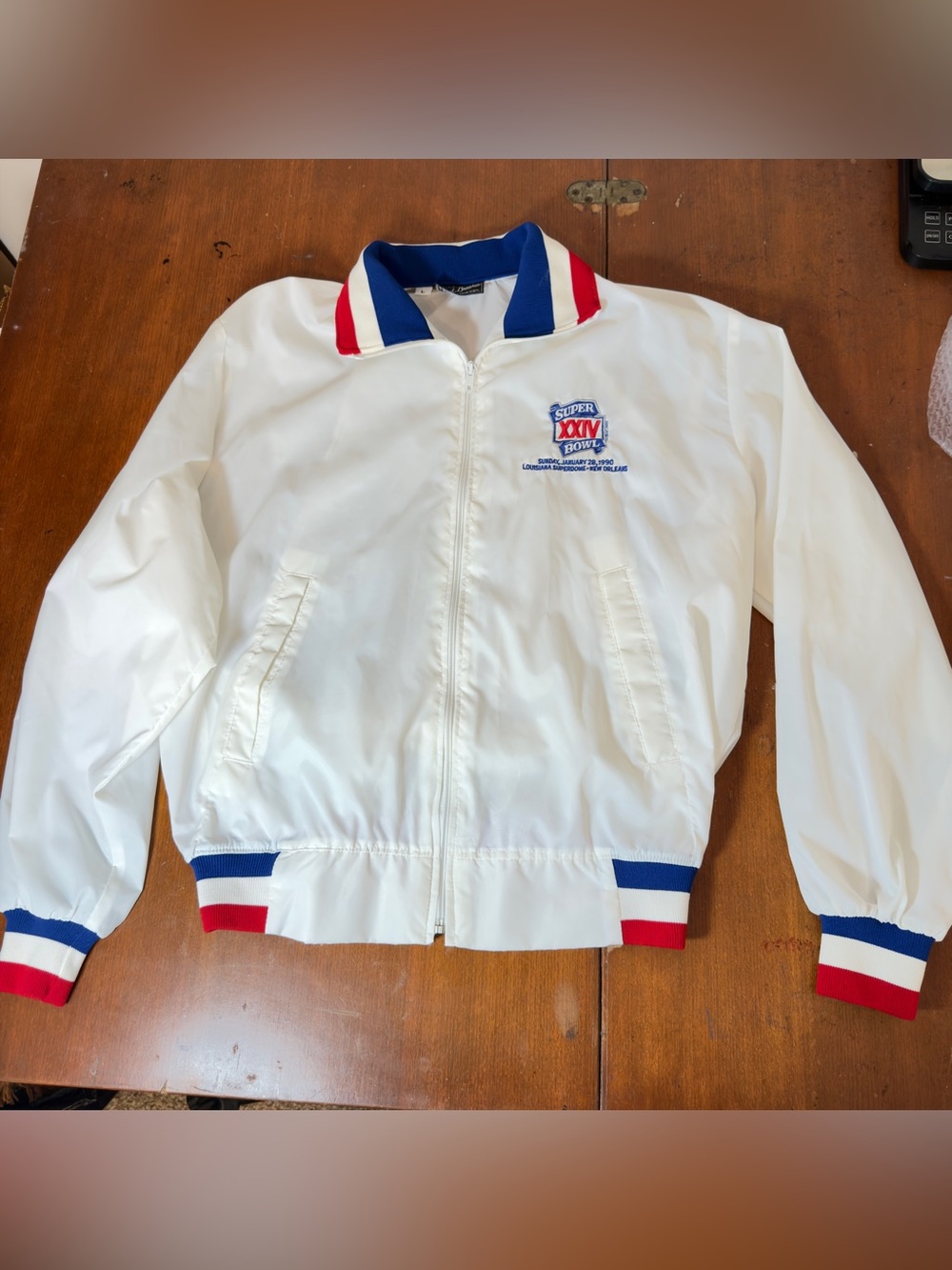 1990 Super Bowl XXIV Windbreaker Jacket Mens L White Trench Mfg New Orleans